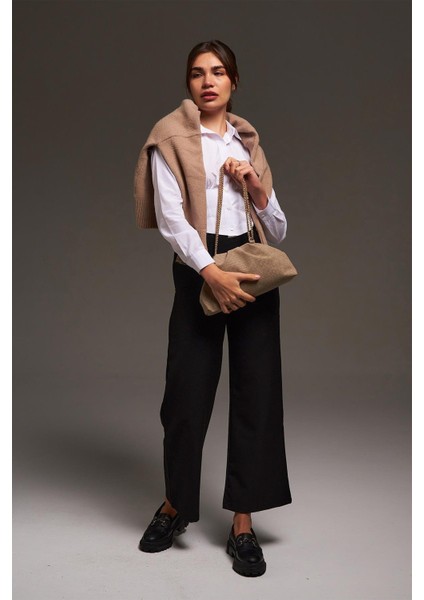 Vizon Süet Deri Örgü Detaylı Zincirli Omuz Çantası fırsatları