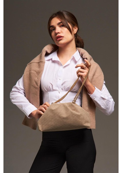 Vizon Süet Deri Örgü Detaylı Zincirli Omuz Çantası indirimleri