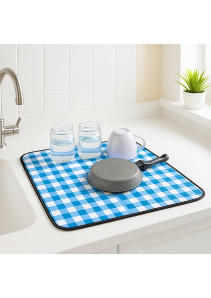 Bulaşık Kurutma Örtüsü Mavi Kareli Çift Taraflı 242217