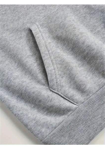 Kadın Sevimli Kedi Baskılı Kapüşonlu Gri Siyah Sweatshirt Oversize Salaş indirimleri