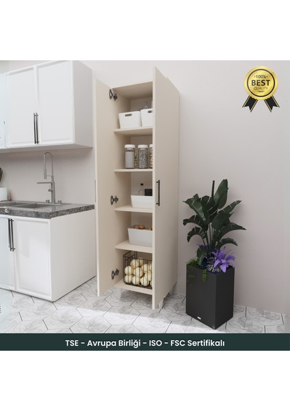 B3CONCEPT 2 Kapaklı 5 Raflı Kaliteli Çok Amaçlı Dolap - Kolay Kurulum - Mutfak Balkon Banyo Erzak Kiler Dolabı