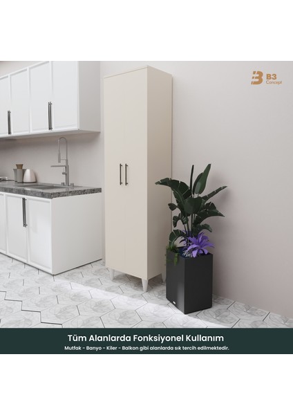 B3CONCEPT 2 Kapaklı 5 Raflı Kaliteli Çok Amaçlı Dolap - Kolay Kurulum - Mutfak Balkon Banyo Erzak Kiler Dolabı