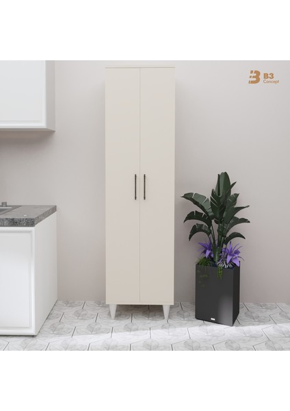 B3CONCEPT 2 Kapaklı 5 Raflı Kaliteli Çok Amaçlı Dolap - Kolay Kurulum - Mutfak Balkon Banyo Erzak Kiler Dolabı