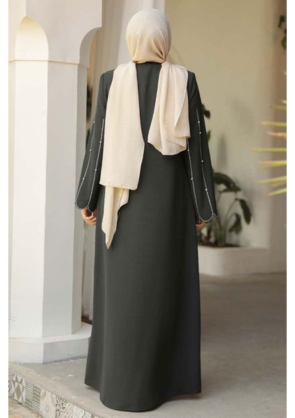 Kolları Işlemeli Koyu Petrol Yeşili Tesettür Abaya 2634KPY fiyatları