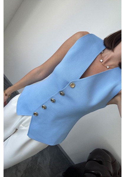 Düğmeli Çelik Premium Yelek- Mavi fiyatları