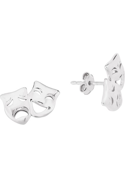 Gümüş Tiyatrocu Maskesi Mini Küpe