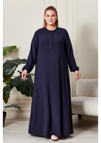 Kadın Büyük Beden Düğmeli Babanne Elbisesi