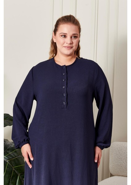 Kadın Büyük Beden Düğmeli Babanne Elbisesi modelleri