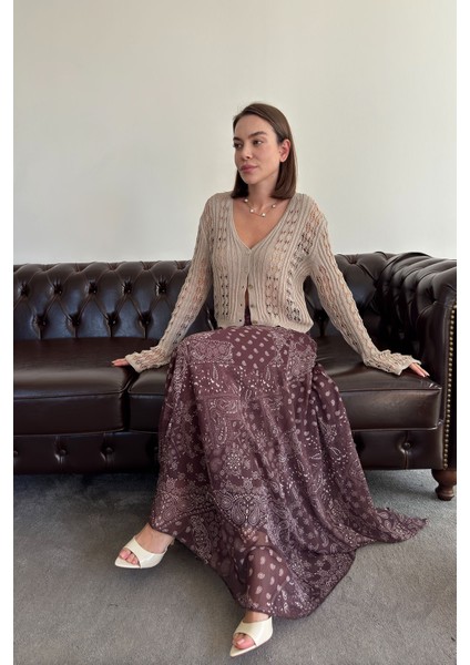 Şal Desen Premium Özel Seri Etek- Kahverengi fiyatları