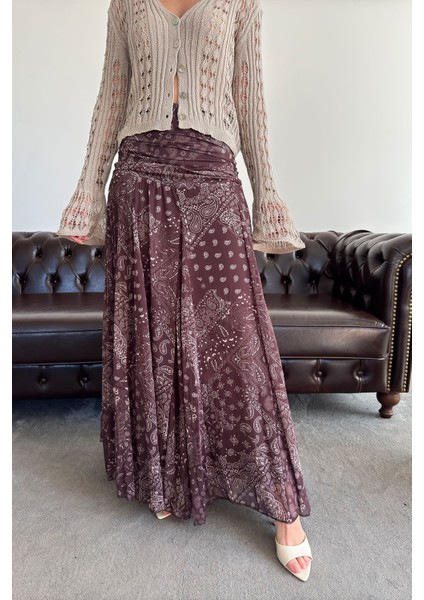 Şal Desen Premium Özel Seri Etek- Kahverengi modelleri