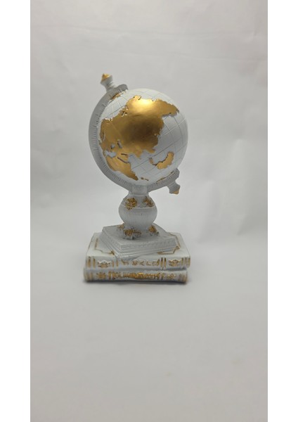 Frefly Store Kitaplı Dünya Dekoratif Küre Atlas Heykeli Beyaz Biblo