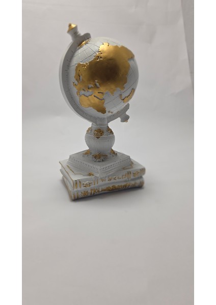 Frefly Store Kitaplı Dünya Dekoratif Küre Atlas Heykeli Beyaz Biblo