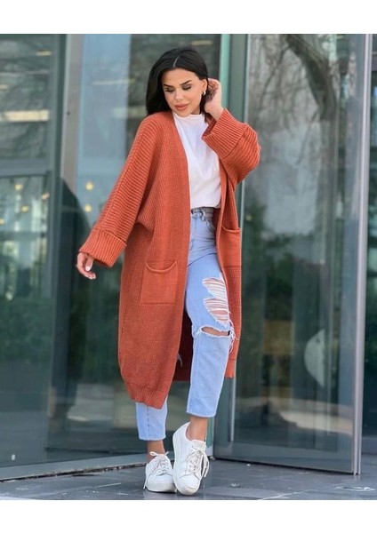 Yarasa Kol Uzun Triko Hırka Kremit