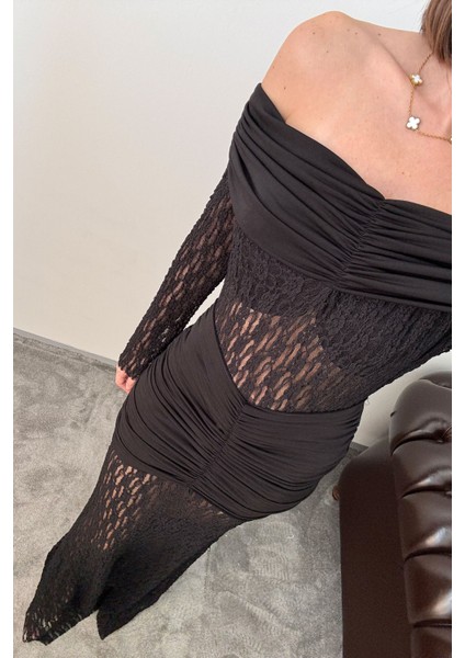 Dantelli Premium Yeni Sezon Elbise- Siyah fiyatları