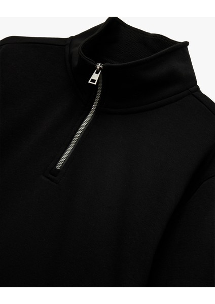 Uzun Kollu Şardonlu Basic Yarım Fermuarlı Sweatshirt indirimleri