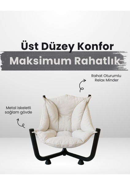 Beyaz Relax Minderli Metal Iskeletli Bahçe ve Balkon Sandalyesi, Bahçe Koltuğu, Dinlenme Sandalyesi, Koltuğu, Balkon Koltuğu, Bahçe Sandalyesi