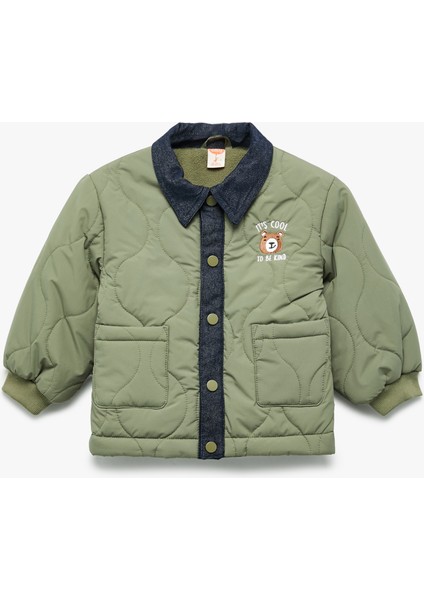 Uzun Kollu Gömlek Yaka Çift Cepli Kapitone Ceket