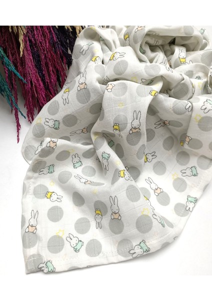 Tavşan Desen Müslin Örtü ve 3'lü Mendil Seti