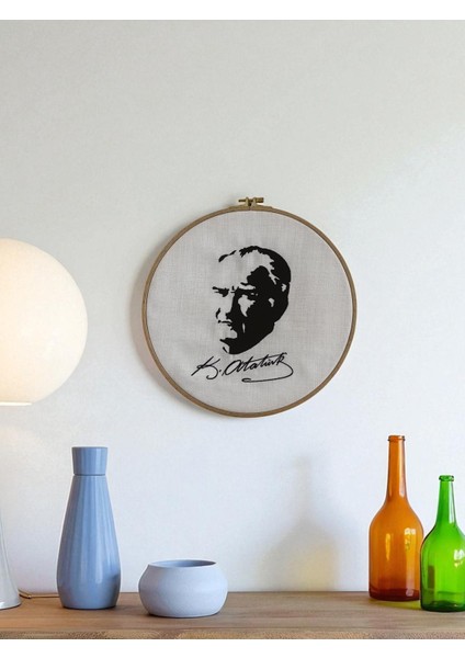 Atatürk Portre Nakışlı Kasnak Duvar Süsü 29CM fırsatları