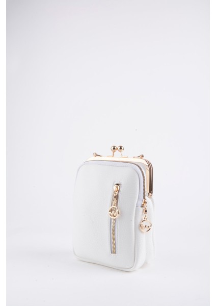 Kadın Mirket Beyaz 3 Gözlü Burslu Astarlı Fermuar Kapama El Kol ve Omuz Çantası modelleri