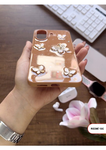 Redmi 13C Uyumlu Kelebekli Taşlı Simli Kalpli Wish Silikon Telefon Kılıfı modelleri