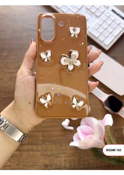 Redmi 13C Uyumlu Kelebekli Taşlı Simli Kalpli Wish Silikon Telefon Kılıfı indirimleri