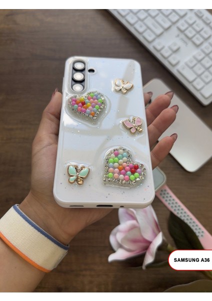 Samsung Galaxy A36 Uyumlu Kelebekli Taşlı Simli Kalpli Wish Silikon Telefon Kılıfı modelleri