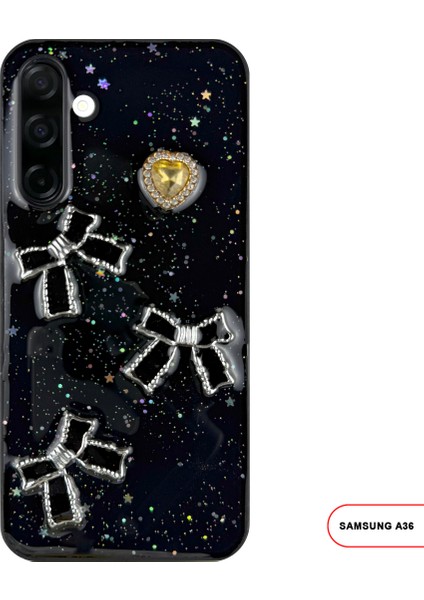 Samsung Galaxy A36 Uyumlu Kelebekli Taşlı Simli Kalpli Wish Silikon Telefon Kılıfı
