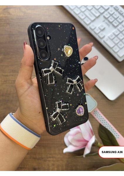 Samsung Galaxy A36 Uyumlu Kelebekli Taşlı Simli Kalpli Wish Silikon Telefon Kılıfı fiyatları