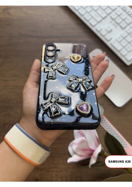 Samsung Galaxy A36 Uyumlu Kelebekli Taşlı Simli Kalpli Wish Silikon Telefon Kılıfı modelleri