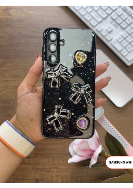 Samsung Galaxy A36 Uyumlu Kelebekli Taşlı Simli Kalpli Wish Silikon Telefon Kılıfı indirimleri