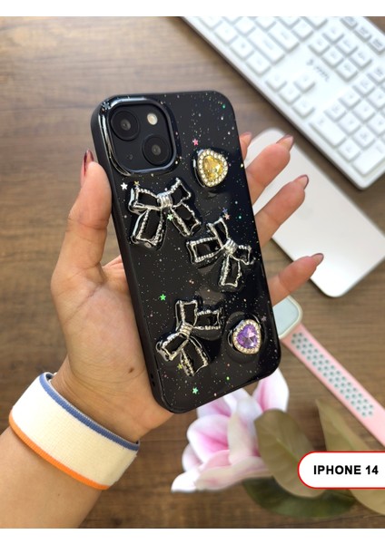 iPhone 14 Uyumlu Kelebekli Taşlı Simli Kalpli Wish Silikon Telefon Kılıfı fiyatları