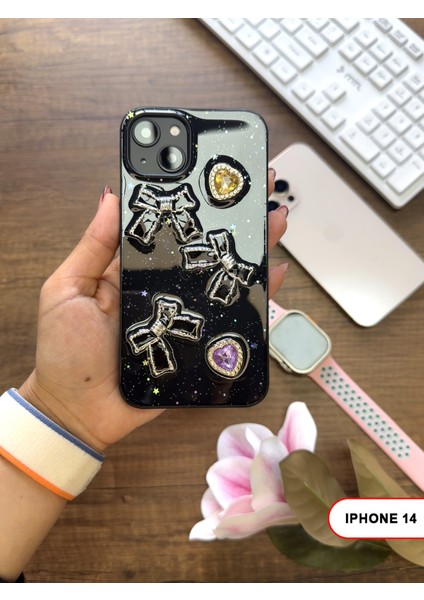 iPhone 14 Uyumlu Kelebekli Taşlı Simli Kalpli Wish Silikon Telefon Kılıfı indirimleri