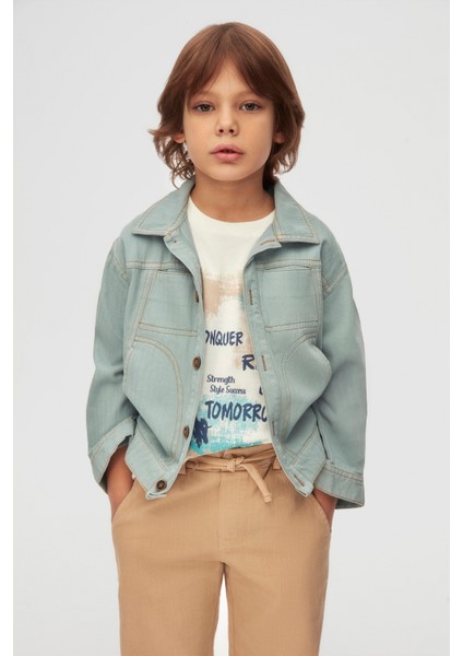 04-08 Yaş Erkek Çocuk Mavi Teal Ceket - Mavi