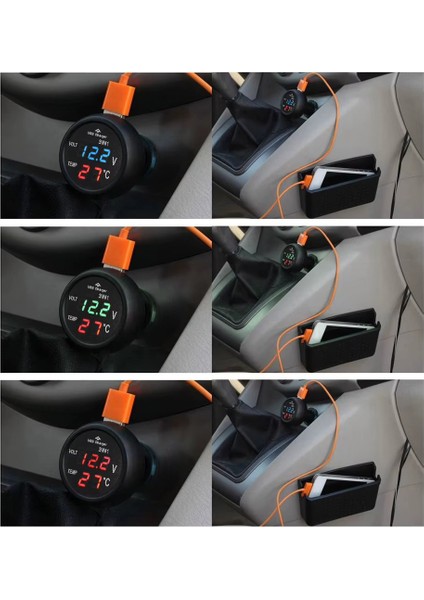 3in1 Araba Voltmetre Termometre USB Şarj Aleti | 12V 24V LED Dijital Gerilim Ölçer Araç Için fiyatları