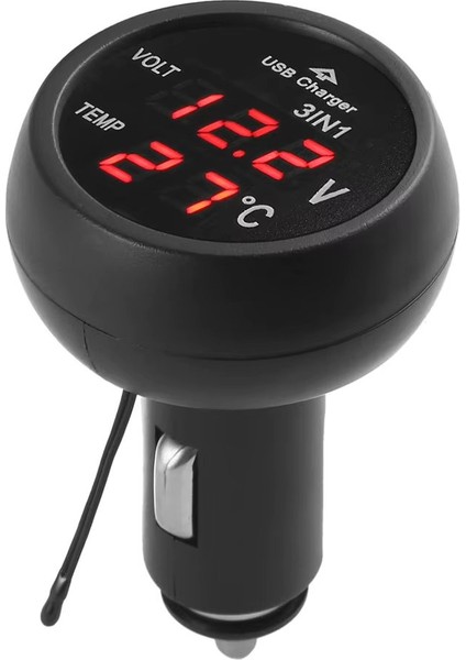 3in1 Araba Voltmetre Termometre USB Şarj Aleti | 12V 24V LED Dijital Gerilim Ölçer Araç Için indirimleri