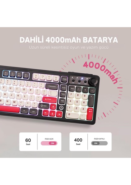 AF98 Plus Membran Oyuncu KLAVYESI-4000 Mah Batarya-Bluetooth 5.0/2.4g/usb-C, Rgb indirimleri