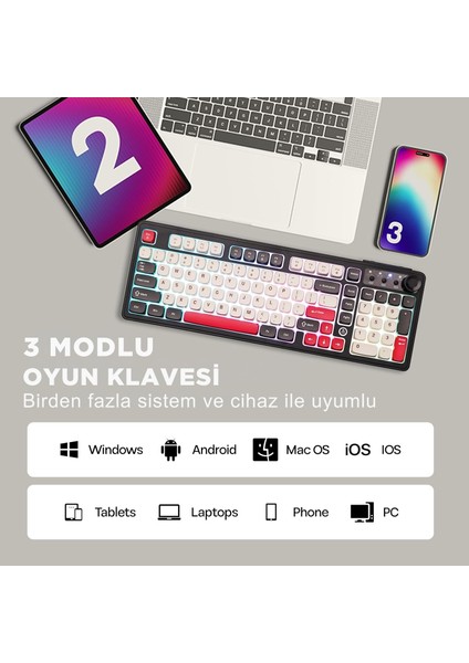 AF98 Plus Membran Oyuncu KLAVYESI-4000 Mah Batarya-Bluetooth 5.0/2.4g/usb-C, Rgb