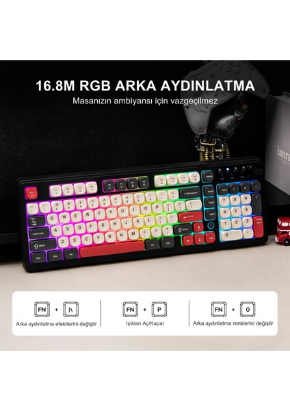 AF98 Plus Membran Oyuncu KLAVYESI-4000 Mah Batarya-Bluetooth 5.0/2.4g/usb-C, Rgb