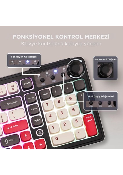 AF98 Plus Membran Oyuncu KLAVYESI-4000 Mah Batarya-Bluetooth 5.0/2.4g/usb-C, Rgb