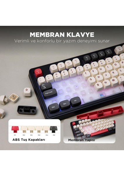 AF98 Plus Membran Oyuncu KLAVYESI-4000 Mah Batarya-Bluetooth 5.0/2.4g/usb-C, Rgb