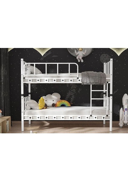 Argimo Zambak Genç Çocuk Yatak Odası Metal Ranza ve Karyola 90 x 200 Beyaz