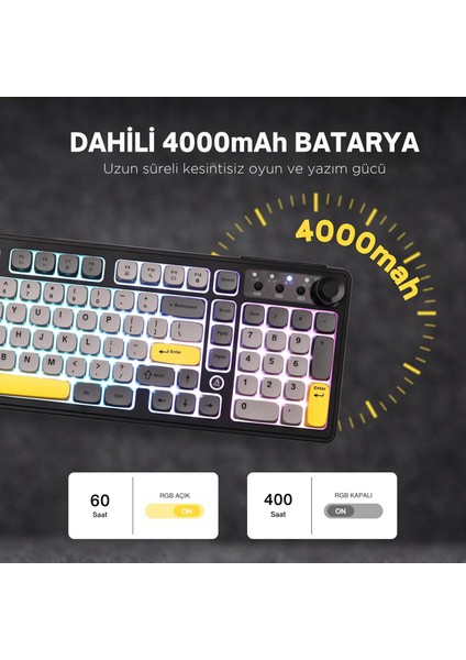 AF98 Plus Membran Oyuncu KLAVYESI-4000 Mah Batarya-Bluetooth 5.0/2.4g/usb-C, Rgb indirimleri