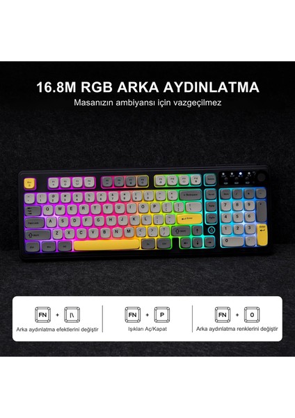 AF98 Plus Membran Oyuncu KLAVYESI-4000 Mah Batarya-Bluetooth 5.0/2.4g/usb-C, Rgb