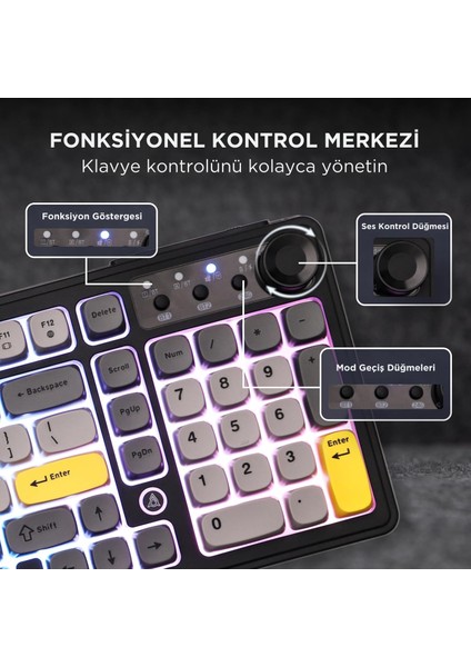 AF98 Plus Membran Oyuncu KLAVYESI-4000 Mah Batarya-Bluetooth 5.0/2.4g/usb-C, Rgb