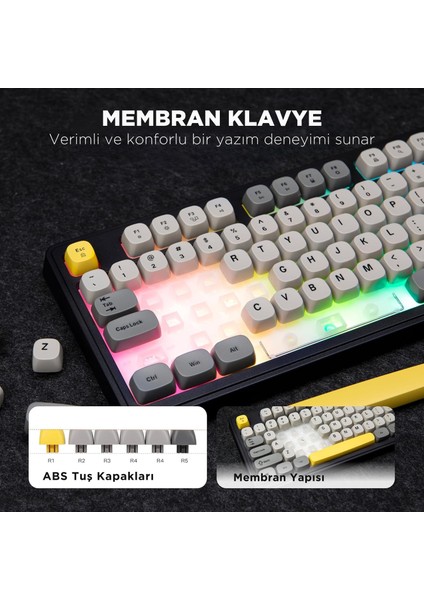 AF98 Plus Membran Oyuncu KLAVYESI-4000 Mah Batarya-Bluetooth 5.0/2.4g/usb-C, Rgb