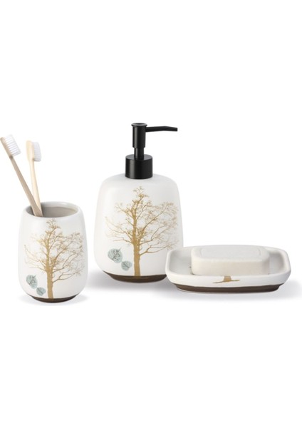 Seramik 3'lü Banyo Seti Beyaz Ağaç Desenli Modern Tasarım Kolay Temizlenir fiyatları