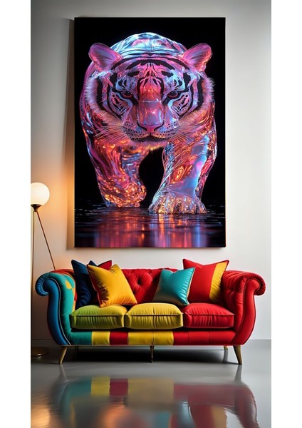 Krom Kaplı Kaplan Ev Duvar Salon Güzellik Salonu Ofis Dükkan Dekarasyon Kanvas Tablo