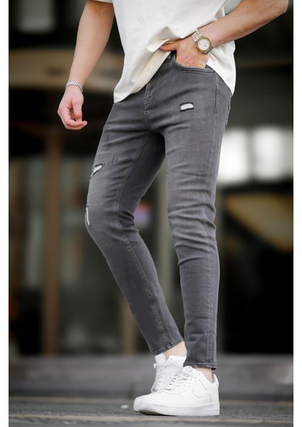 Füme Yırtık Detaylı Skinny Fit Erkek Jean 6887