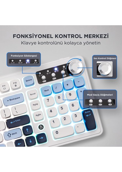 AF98 Plus Membran Oyuncu KLAVYESI-4000 Mah Batarya-Bluetooth 5.0/2.4g/usb-C, Rgb